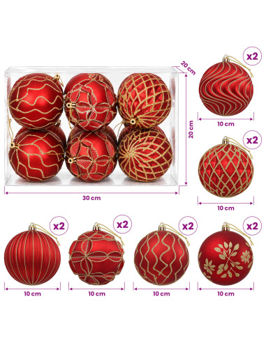 Set di palline di Natale XL 12 pz Rosso e Oro 10 cm Polistirolo
