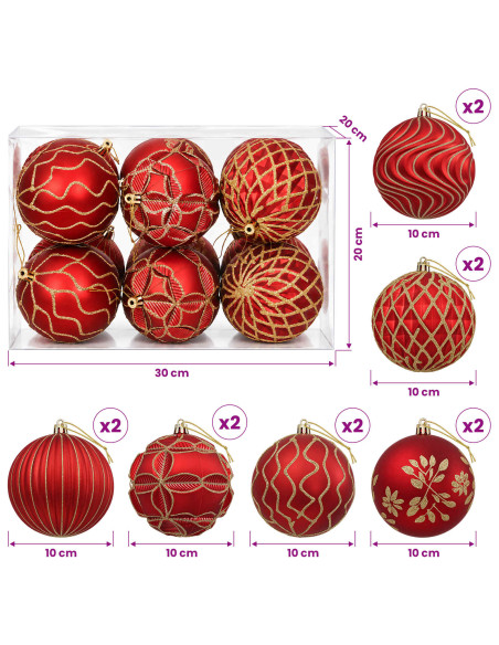 Set di palline di Natale XL 12 pz Rosso e Oro 10 cm Polistirolo