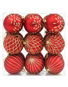 Set di palline di Natale XL 18 pz Rosso e Oro 8 cm Polistirolo 2