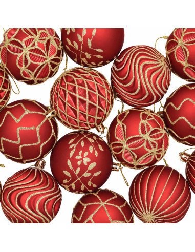 Set di palline di Natale XL 18 pz Rosso e Oro 8 cm Polistirolo