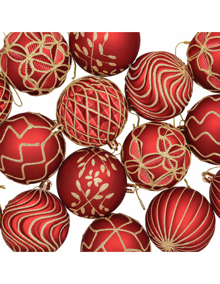 Set di palline di Natale XL 18 pz Rosso e Oro 8 cm Polistirolo
