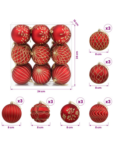 Set di palline di Natale XL 18 pz Rosso e Oro 8 cm Polistirolo