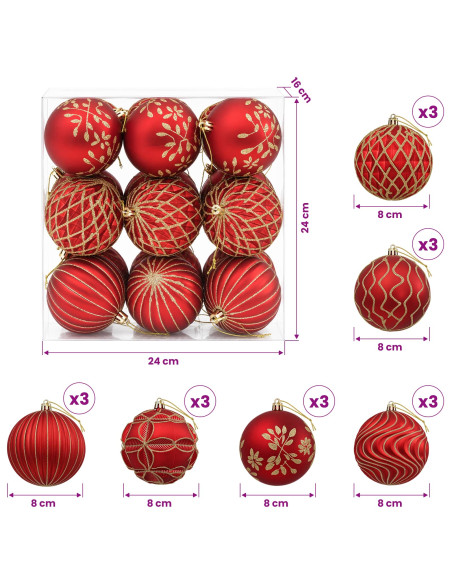 Set di palline di Natale XL 18 pz Rosso e Oro 8 cm Polistirolo