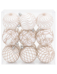 Set di palline di Natale XL 18 pz Bianco e Oro Rosa 8 cm 2