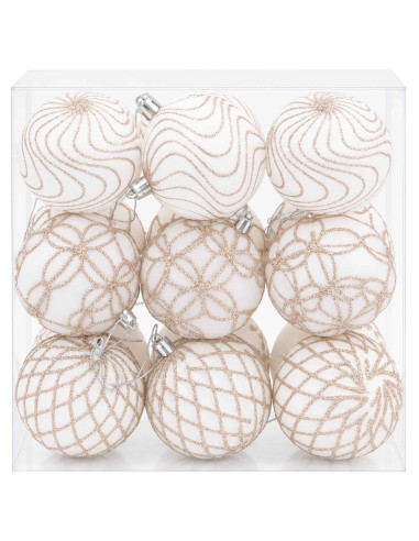 Set di palline di Natale XL 18 pz Bianco e Oro Rosa 8 cm