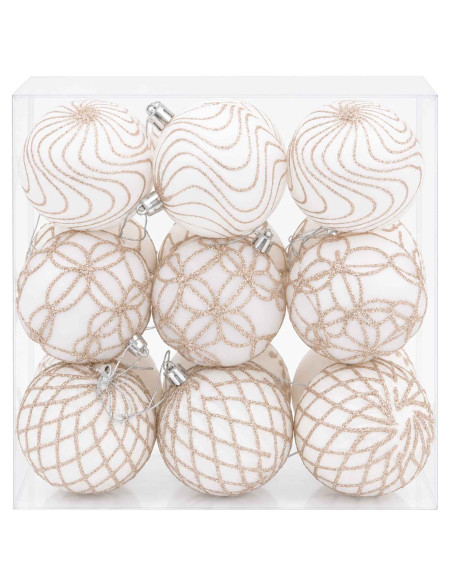 Set di palline di Natale XL 18 pz Bianco e Oro Rosa 8 cm