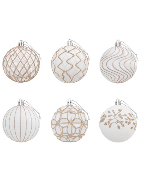 Set di palline di Natale XL 18 pz Bianco e Oro Rosa 8 cm