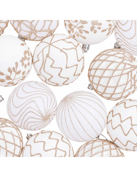 Set di palline di Natale XL 18 pz Bianco e Oro Rosa 8 cm