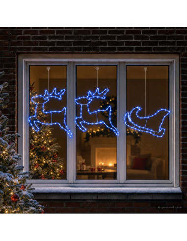 Decorazione natalizia con renna e slitta LOVIISA 180 LED Blu