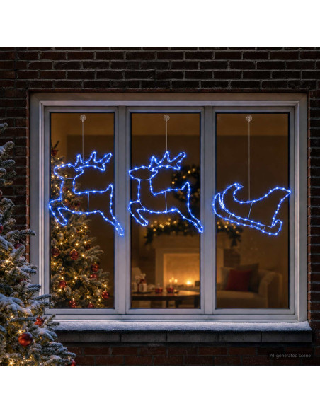 Decorazione natalizia con renna e slitta LOVIISA 180 LED Blu