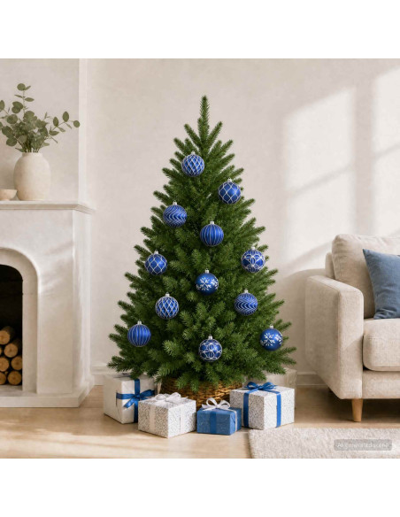 Set di palline di Natale XL 12 pz Blu e Bianco 10 cm