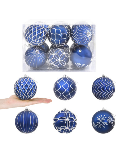 Set di palline di Natale XL 12 pz Blu e Bianco 10 cm