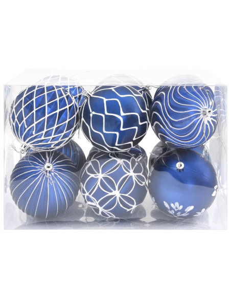 Set di palline di Natale XL 12 pz Blu e Bianco 10 cm