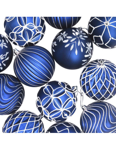 Set di palline di Natale XL 12 pz Blu e Bianco 10 cm