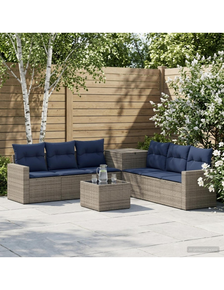 Set di divani 8 pz Grigio e Blu Navy 55 x 55 x 37 cm