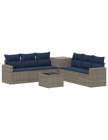 Set di divani 8 pz Grigio e Blu Navy 55 x 55 x 37 cm