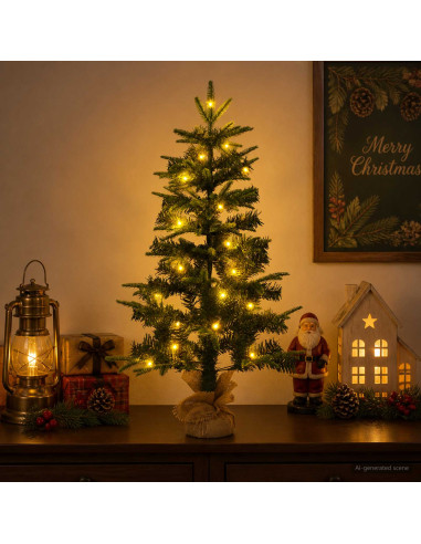 Albero di Natale Mini 45 cm 25 LED Bianco caldo PVC e PE Verde