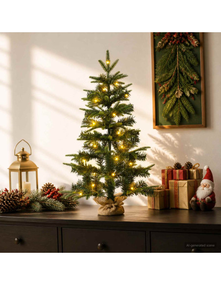 Albero di Natale Mini 45 cm 25 LED Bianco caldo PVC e PE Verde