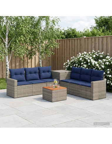 Set di divani 8 pz Grigio e Blu Navy 55 x 55 x 37 cm