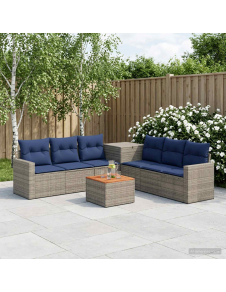 Set di divani 8 pz Grigio e Blu Navy 55 x 55 x 37 cm