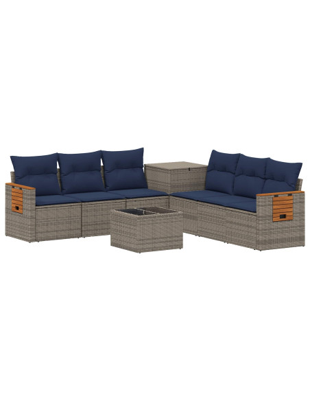 Set di divani 8 pz Grigio e Blu Navy 55 x 55 x 37 cm