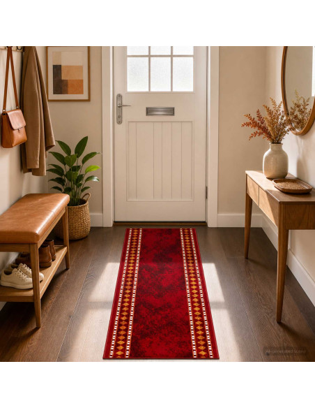 Tappeto Runner FLORNES Tessuto Rosso Diamanti 80 x 450 cm PP