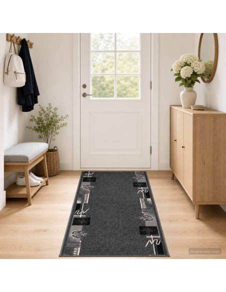 Tappeto Runner FLORNES Tessuto Grigio Foglie 67 x 300 cm PP