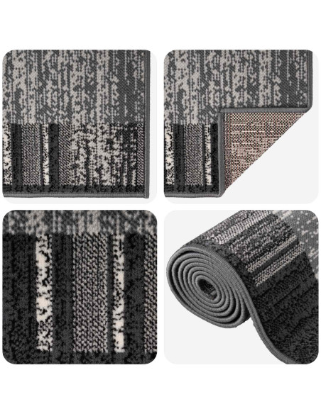 Tappeto Runner FLORNES Tessuto Grigio Righe 67 x 250 cm PP 7 mm