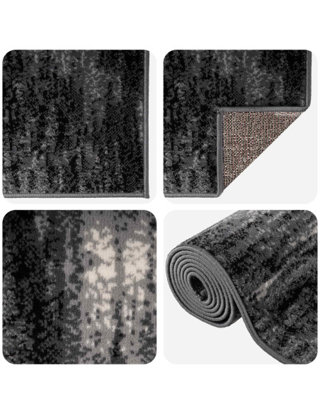 Tappeto Runner FLORNES Tessuto Nero Pennellate 80 x 300 cm PP
