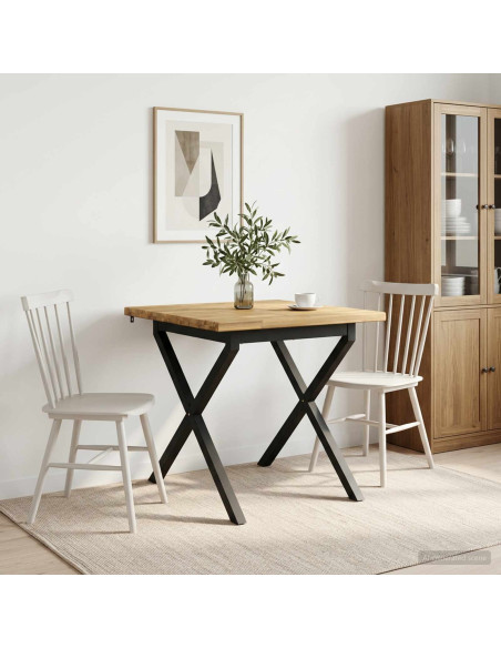 70 x 70 x 75 cm Legno di Acacia Massello Bianco e Nero Quadrato