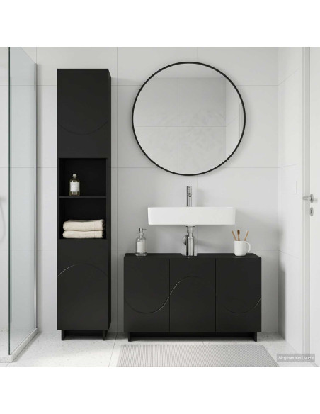 Set mobili da bagno 2 pz Nero Legno ingegnerizzato