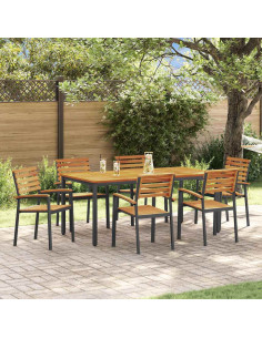 Set da Pranzo per Giardino 7 pz Nero Legno di Acacia Massello
