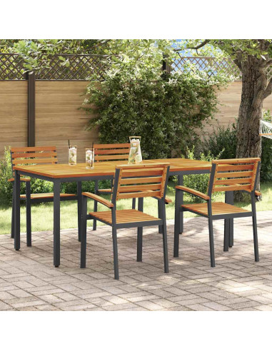 Set da Pranzo per Giardino 5 pz Nero Legno di Acacia Massello