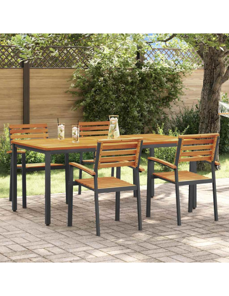Set da Pranzo per Giardino 5 pz Nero Legno di Acacia Massello