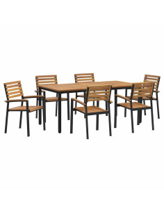 Set da Pranzo per Giardino 7 pz Nero Legno di Acacia Massello 2