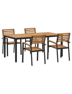 Set da Pranzo per Giardino 5 pz Nero Legno di Acacia Massello 2