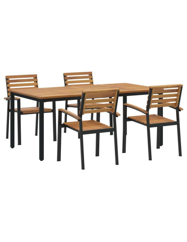 Set da Pranzo per Giardino 5 pz Nero Legno di Acacia Massello