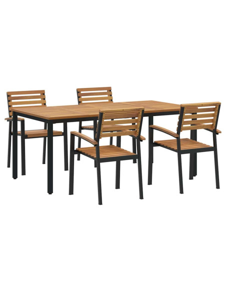 Set da Pranzo per Giardino 5 pz Nero Legno di Acacia Massello