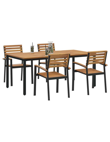 Set da Pranzo per Giardino 5 pz Nero Legno di Acacia Massello