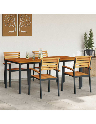 Set da Pranzo per Giardino 5 pz Nero Legno di Acacia Massello