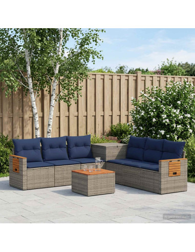 Set di divani 8 pz Grigio e Blu Navy 55 x 55 x 37 cm