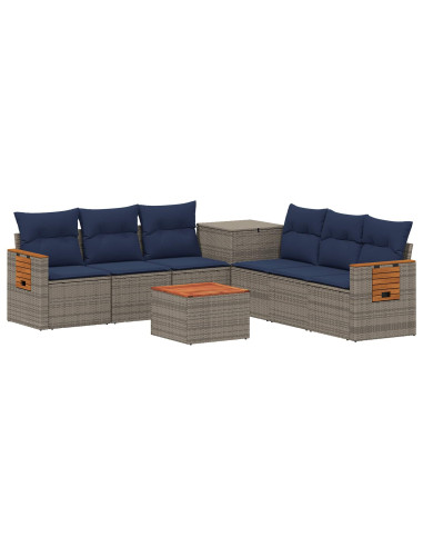Set di divani 8 pz Grigio e Blu Navy 55 x 55 x 37 cm