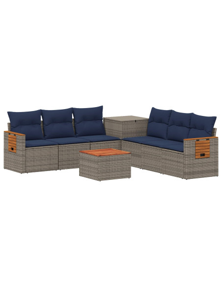 Set di divani 8 pz Grigio e Blu Navy 55 x 55 x 37 cm