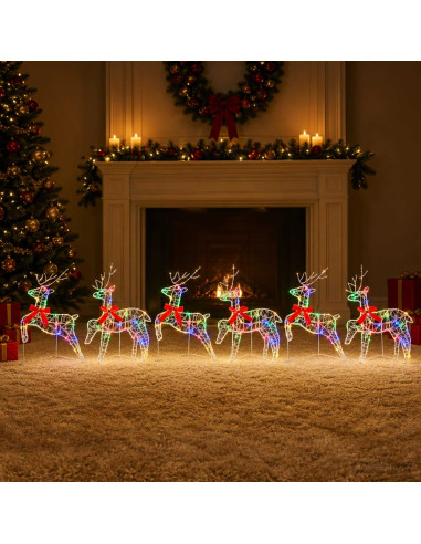 Renna di Natale 6 pz 80 LED Multicolore 43 x 19 x 65 cm