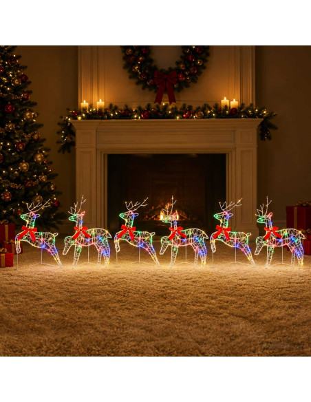 Renna di Natale 6 pz 80 LED Multicolore 43 x 19 x 65 cm