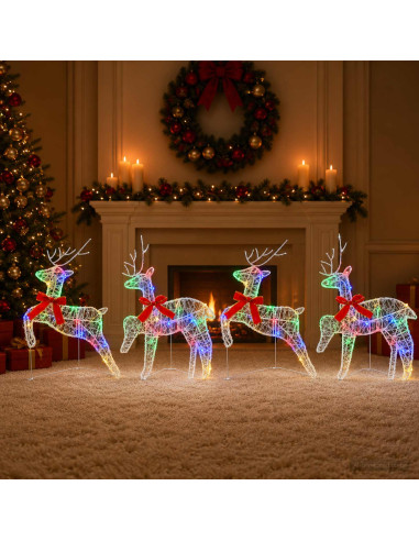 Renna di Natale 4 pz 80 LED Multicolore 43 x 19 x 65 cm