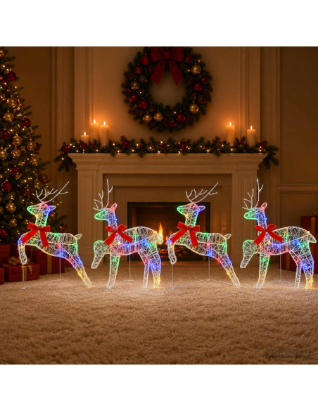 Renna di Natale 4 pz 80 LED Multicolore 43 x 19 x 65 cm