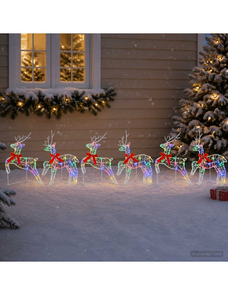 Renna di Natale 6 pz 80 LED Multicolore 43 x 19 x 65 cm