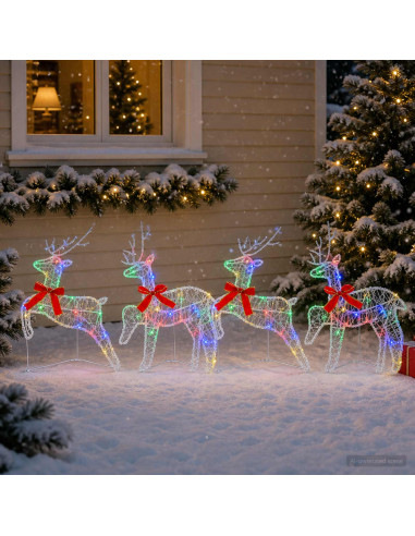 Renna di Natale 4 pz 80 LED Multicolore 43 x 19 x 65 cm