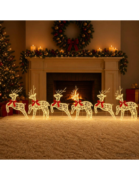 Renna di Natale 6 pz 80 LED Bianco caldo 43 x 19 x 65 cm